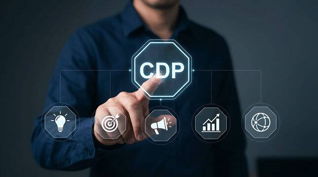 Hand selecting cdp concept icon on digital interface