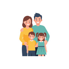 Fototapeta premium Happy Family Portrait with Parents and Two Children Illustration