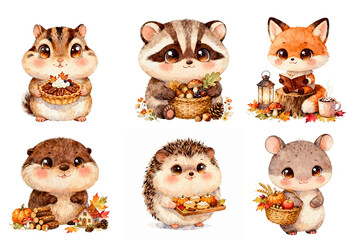 Obraz premium set of funny Autumn Animals
