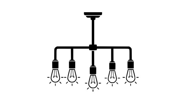 Industrial Black Chandelier with Five Edison Bulbs, Minimalist Design, Vector Illustration