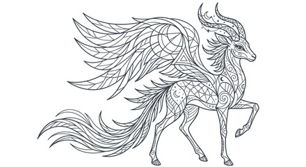 Fototapeta premium Intricate Mythical Winged Deer with Ornate Celestial Patterns Line Art