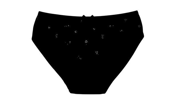 Minimalist black women panties vector icon silhouette with delicate starry pattern details on white background