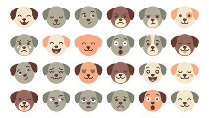Fototapeta premium Cute cartoon dog emoji faces collection with funny puppy avatar expressions isolated on a white background.