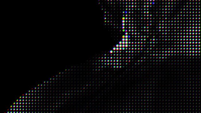 Background loop with Pixelate dot matrix with animation as led wall tile. Loop animation of multicolor bright abstract background.