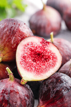 Fresh Red Figs with Juicy Flesh Cut Open Showing Seeds and Natural Texture