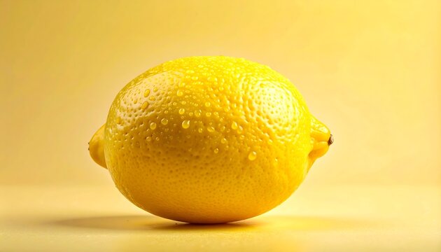 Fresh yellow lemon covered with sparkling water droplets in macro close up, vibrant citrus concept for beverage advertising and healthy lifestyle branding