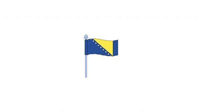 Bosnia and Herzegovina flag flying on flagpole 2D cartoon clipart animation. Triangle with stars. National identity. Bosnian animated flat colorful element 4K video isolated on transparent background