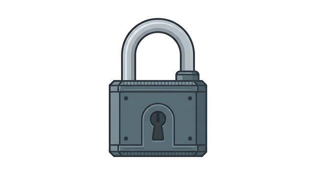 Detailed Pixel Art Illustration of a Vintage Metal Padlock with a Silver Shackle on a White Background
