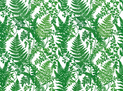 Seamless green fern leaves pattern vector illustration