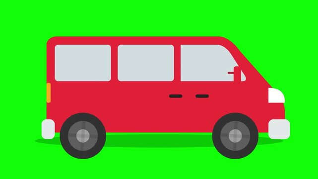 Red delivery van driving animation on green screen background