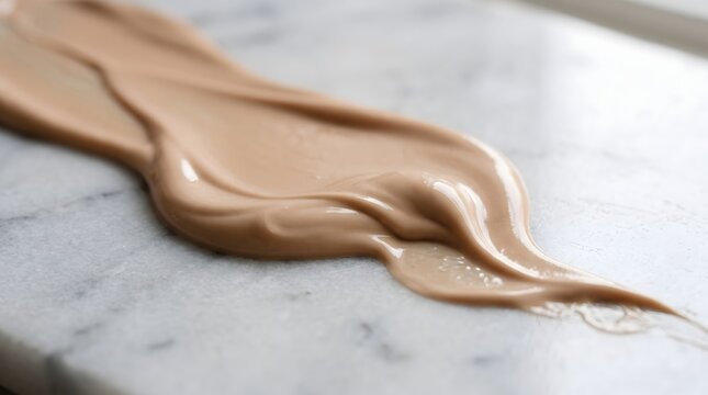 Liquid foundation makeup smear on a white marble surface for beauty