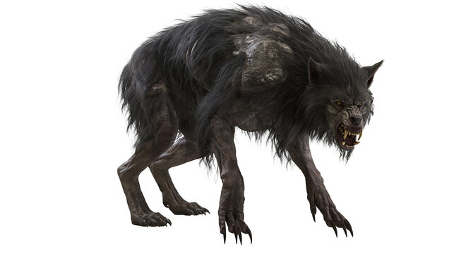 Fierce werewolf creature with dark fur and sharp claws
