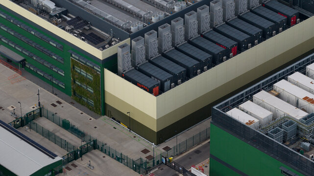 Aerial view of Modern Data Center Complex in East London