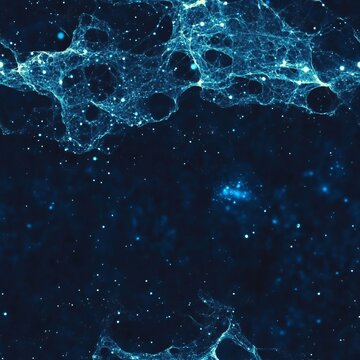 Abstract Dark Blue Background with Glowing Particle Nebula Structures and Seamless Cosmic Pattern