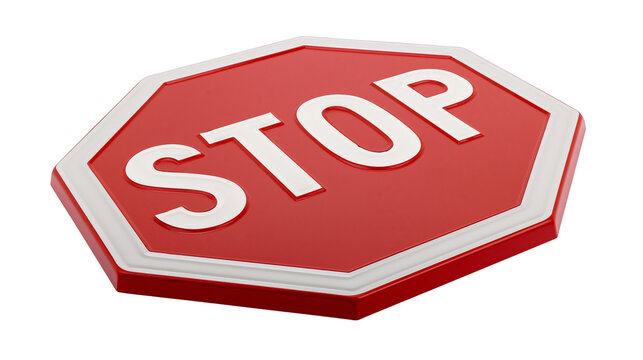 Red octagonal stop sign with white border and letters