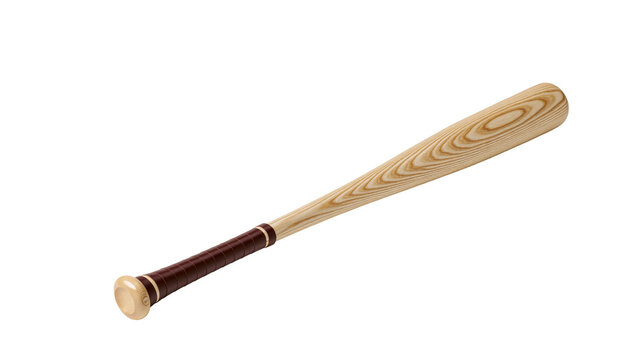Wooden baseball bat with brown leather grip