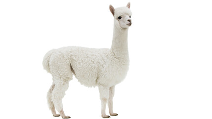 Obraz premium White fluffy alpaca standing profile view