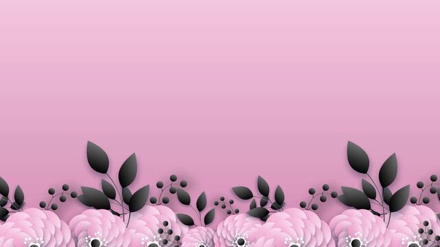 Pink flowers and black leaves on vibrant background motion graphic ideal for romantic event design or branding.