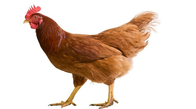 Brown hen with red comb and wattles standing