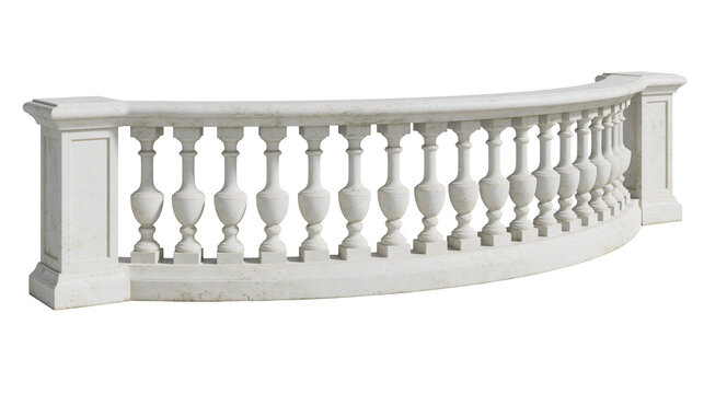 Curved white stone balustrade with decorative balusters