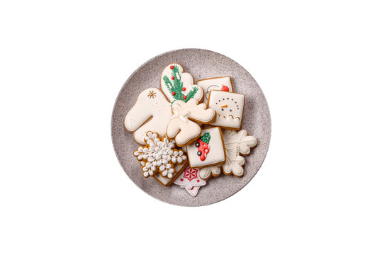 Gingerbread as a Christmas staple, sweet biscuits for the holiday table. Gingerbread as a backdrop