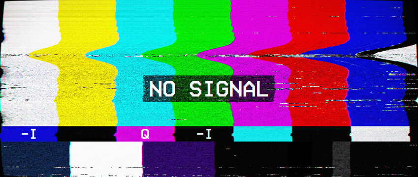 Television Broadcast Interference Background with Color Bars and No Signal Display