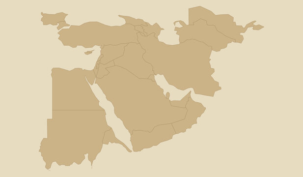 Map of the middle east and north africa region, blank political vector illustration