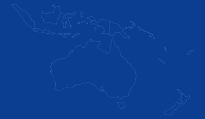 Outline map of australia, new zealand, indonesia and oceania region on a blue background © Hikari Vector Studio