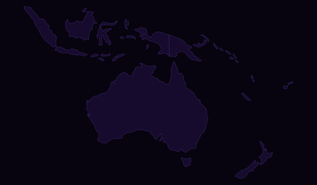 Map of australia, new zealand, indonesia, and oceania region, vector illustration, dark blue outline