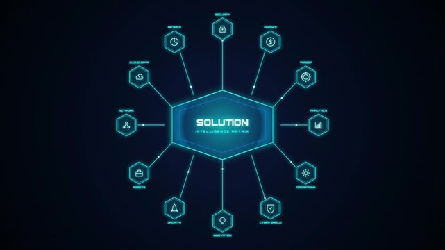 Solution digital hud infographic with floating technology icons