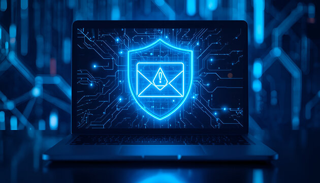 Phishing email on laptop display online scam, fraud danger and cyber-crime, Cyber security threat concept image/ fake spam mails and scam concept  