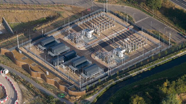 Aerial view of data center technology infrastructure