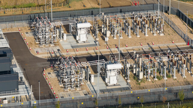 Aerial view of data center technology infrastructure