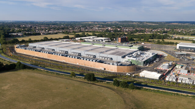 Aerial view of data center technology infrastructure