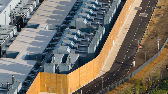 Aerial view of data center technology infrastructure