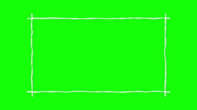 Hand drawn white rectangular border on green screen background