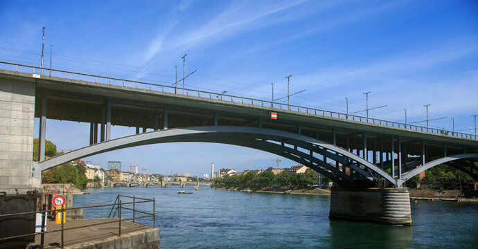 The Wettsteinbr&uuml;cke a bridge spanning the Rhine River in Basel, Switzerland. The current structure was constructed in 1995, serving as a key crossing point between Grossbasel and Kleinbasel