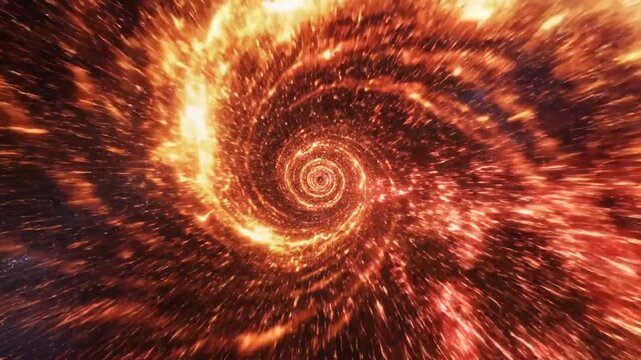 Abstract glowing orange light vortex in deep cosmic space