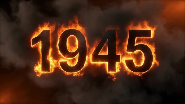 Burning embers forming the year 1945 in fiery digits