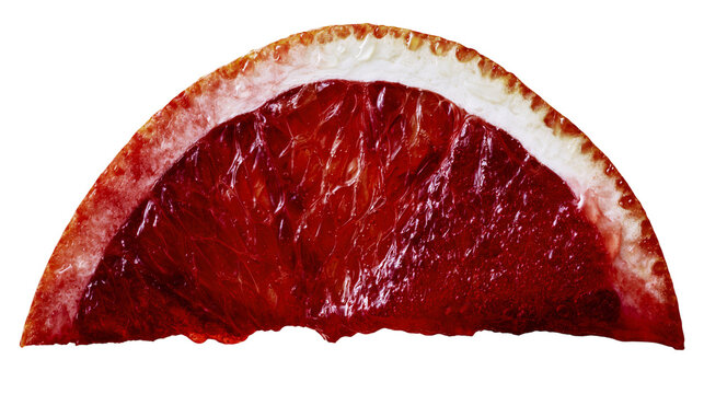 Blood orange slice with white pith and red juicy pulp