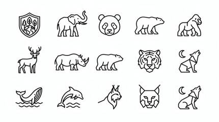 Obraz premium Black and White Animal Icons Set