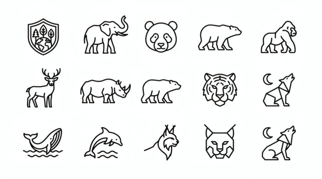 Black and White Animal Icons Set