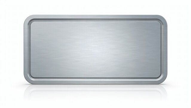 Rectangular brushed silver metal plaque isolated on white background