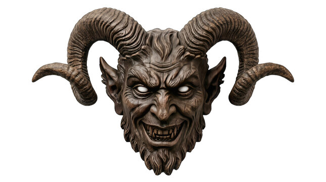Scary horned devil face for halloween decoration isolated on transparent background