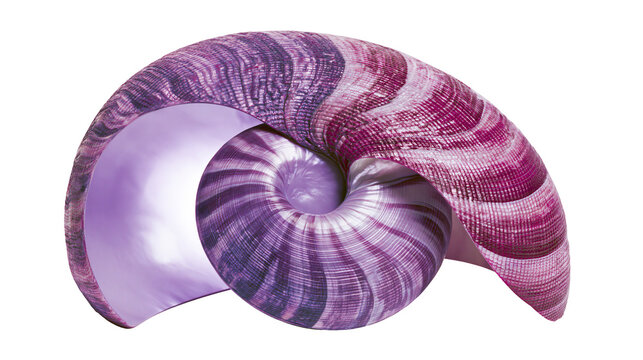Spiral purple seashell with textured exterior and smooth interior
