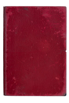 cover book old red leather cracked scratches grunge on transparent background. copy space  for creative design. PNG file
