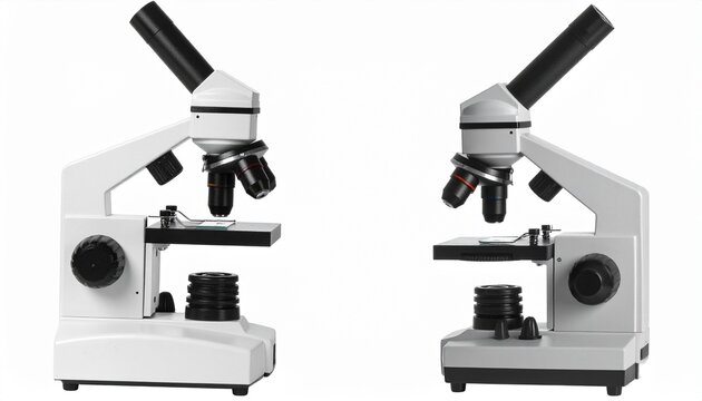 Two professional microscopes isolated on white background