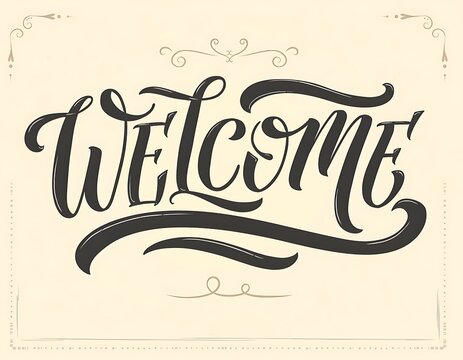 Hand-drawn elegant welcome greeting on textured paper background.