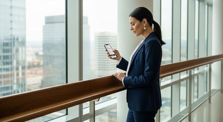 Fototapeta premium Businesswoman Using Smartphone by Office Window