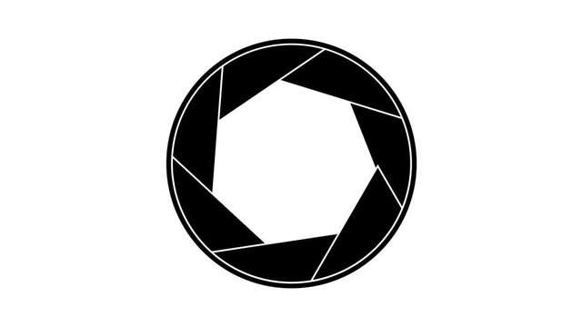 Black camera aperture shutter icon representing photography and focus